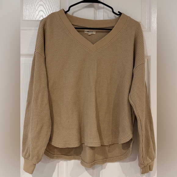 Madewell Tops - Brown Tan Madewell Waffle Knit V Neck Pullover Long Sleeve‎ Shirt Size S